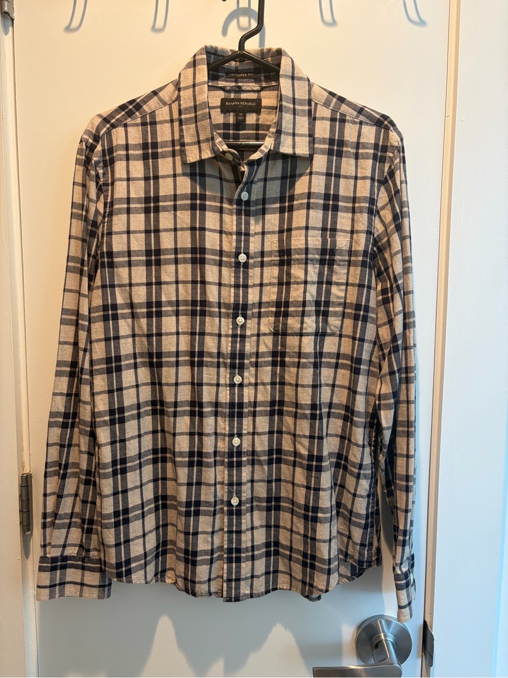Banana Republic Beige and Navy Plaid Button-Down Shirt